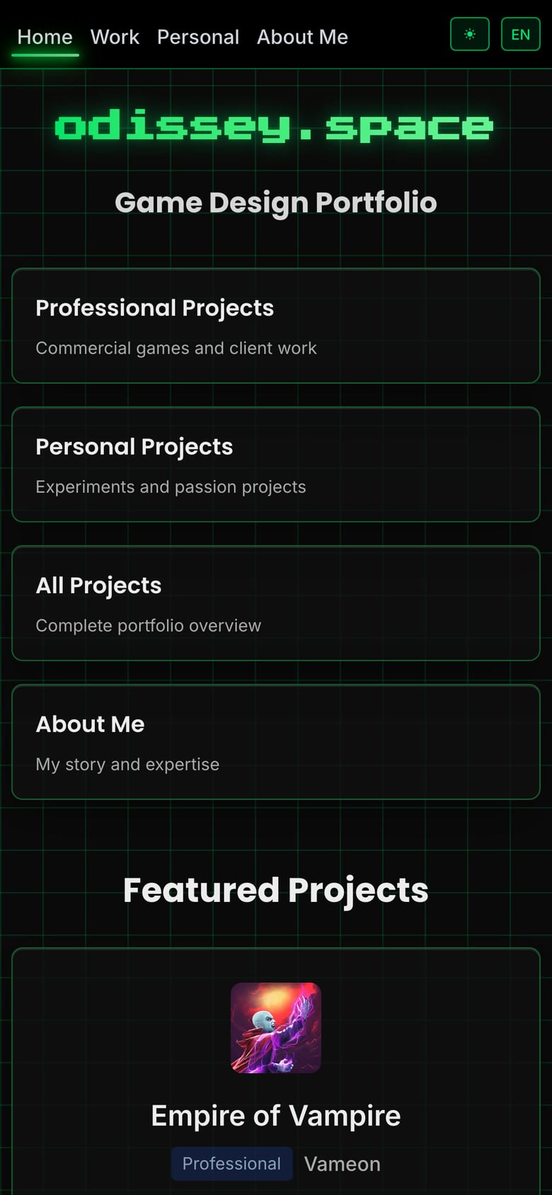 Мобильная версия сайта odissey-space.vercel.app, экран 1